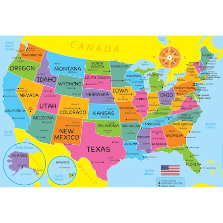 Ashley Productions Placemat Studio Smart Poly USA Map Learning Placemat, 13'' x 19'' , Single Sided, 10PK ASH95700